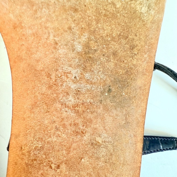 Prada Dark Navy blue leather T strap square toe flat thong sandals EU 38 - Picture 8 of 9